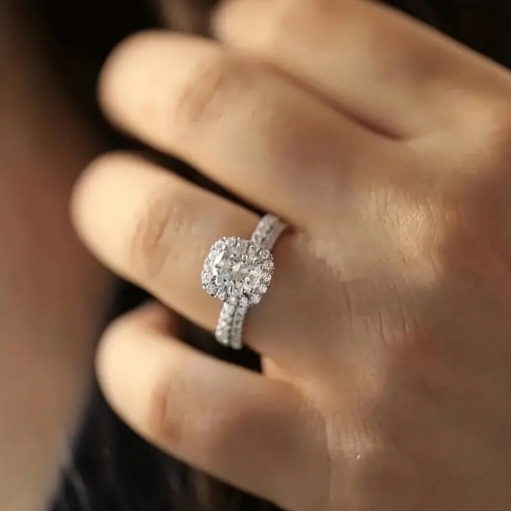 2 Pc Cubic Zirconia Alloy Ring Set - Picture 3 of 4